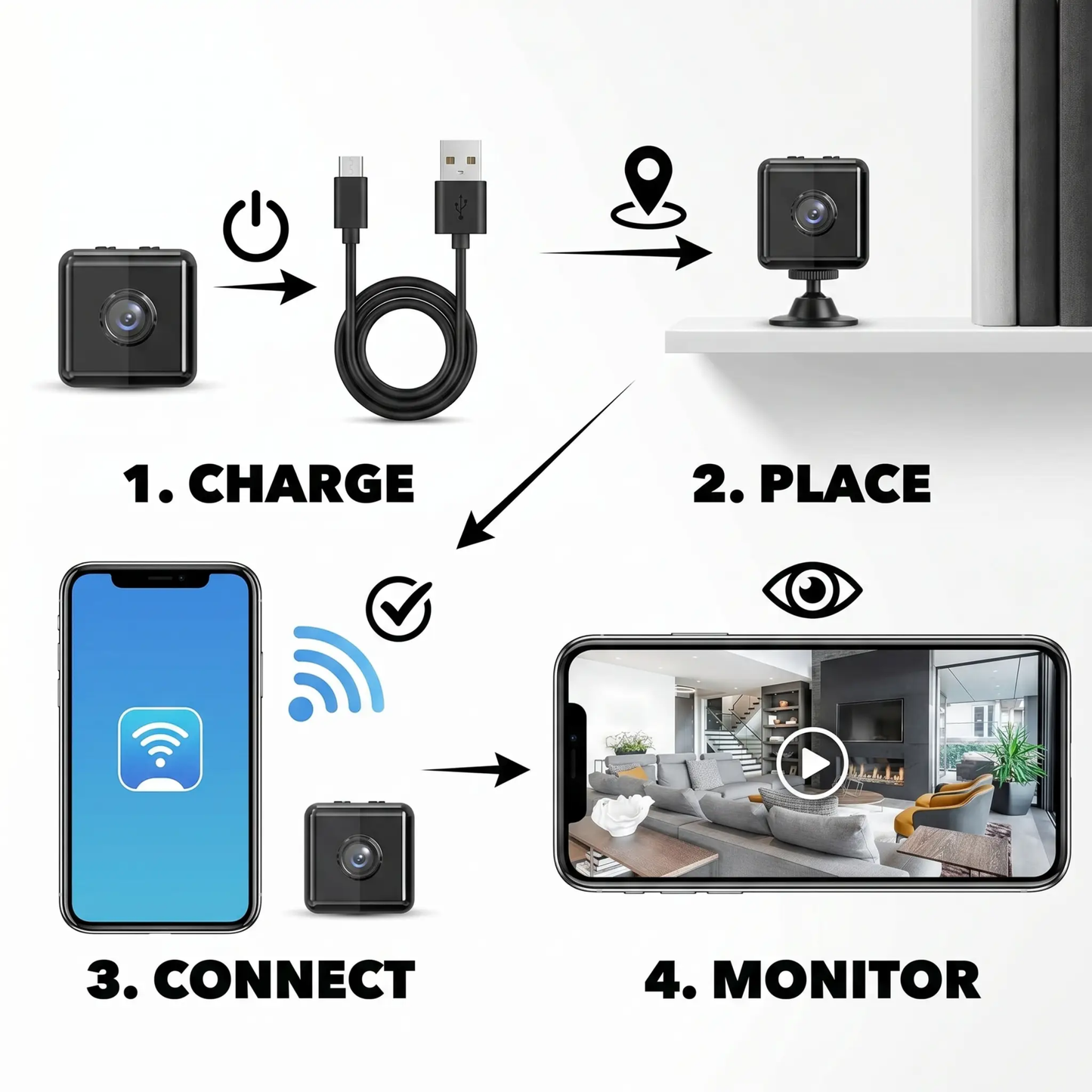 Draadloze WiFi Beveiligingscamera 1080P Full HD Weerbestendig App-Bestuurd Binnen Buiten Compacte Bewakingscamera Bewegingsdetectie Nachtzicht