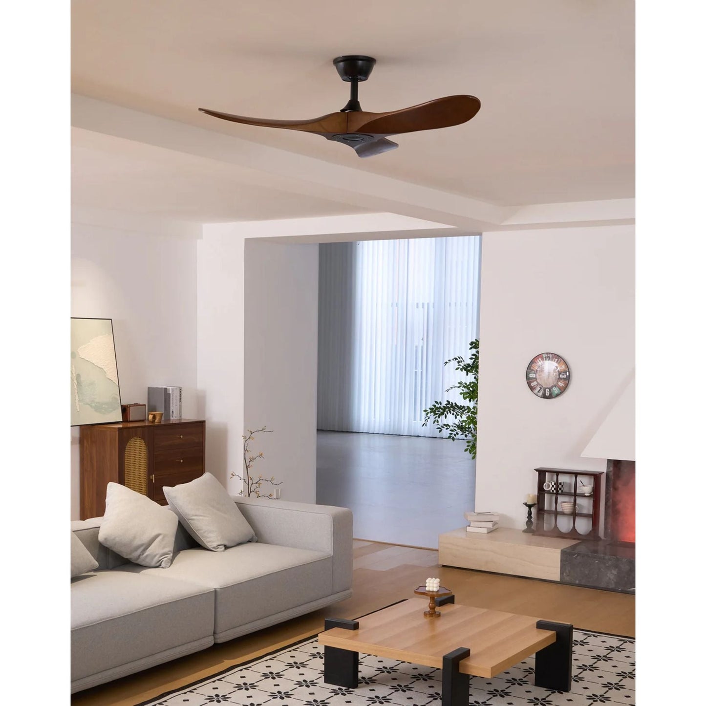 Leno Houten Plafondventilator Walnoot Stil 6 Snelheden Woonkamer Slaapkamer Design Ventilator Met Afstandsbediening Modern Interieur