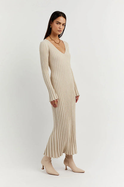 Zwarte Midi Jurk V-Hals Elegante Avondjurk