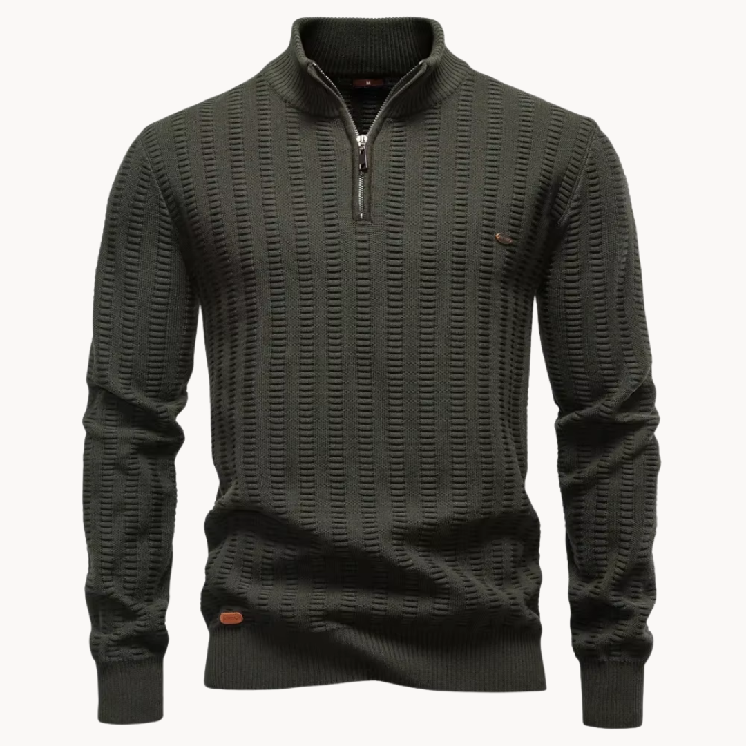 Heren Trui Katoen Quarter-Zip Met Textuur - StudioMarella