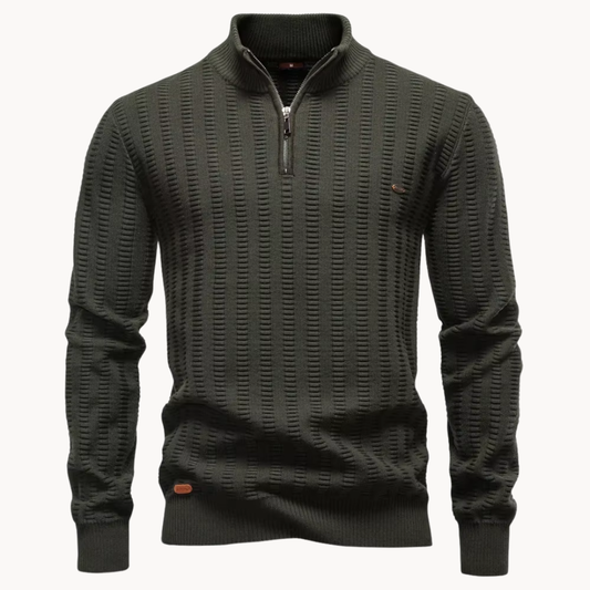 Heren Trui Katoen Quarter-Zip Met Textuur - StudioMarella