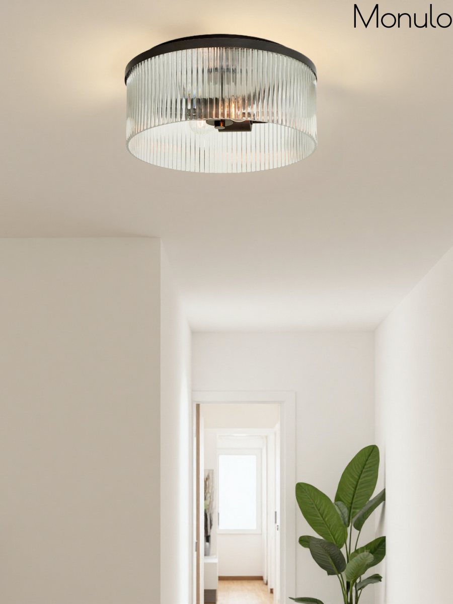 Geribbelde Glazen Plafondlamp Modern Laagbouw Ontwerp Slaapkamer Woonkamer Gang
