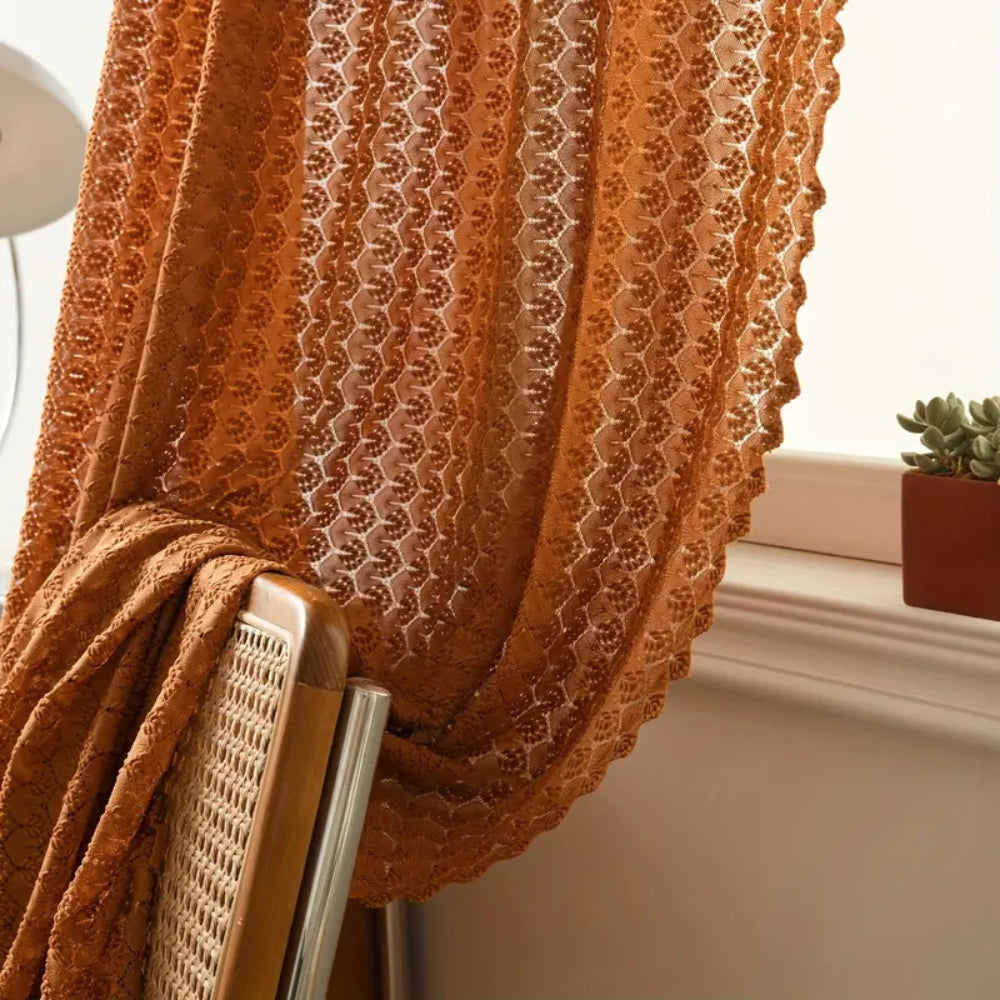 Gehaakte Gordijn Amber 150x99cm Bohemian Stijl Lichtfilterend Decoratief Raamgordijn Microvezel