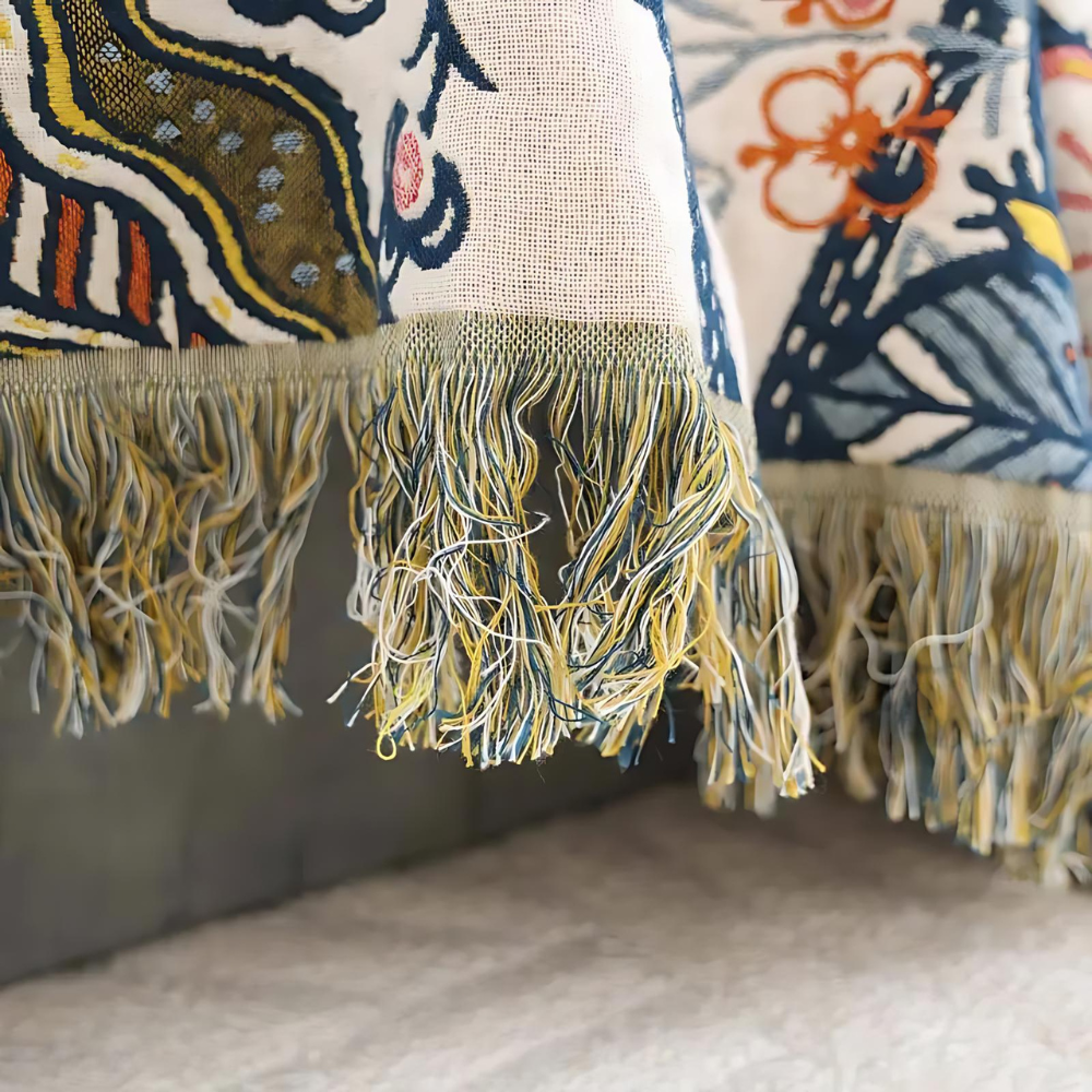 Jacquard Katoenen Plaid met Bloemenprint en Kwastjes – Zacht Reversibel Banklaken – Scandinavisch Geïnspireerde Woondeken