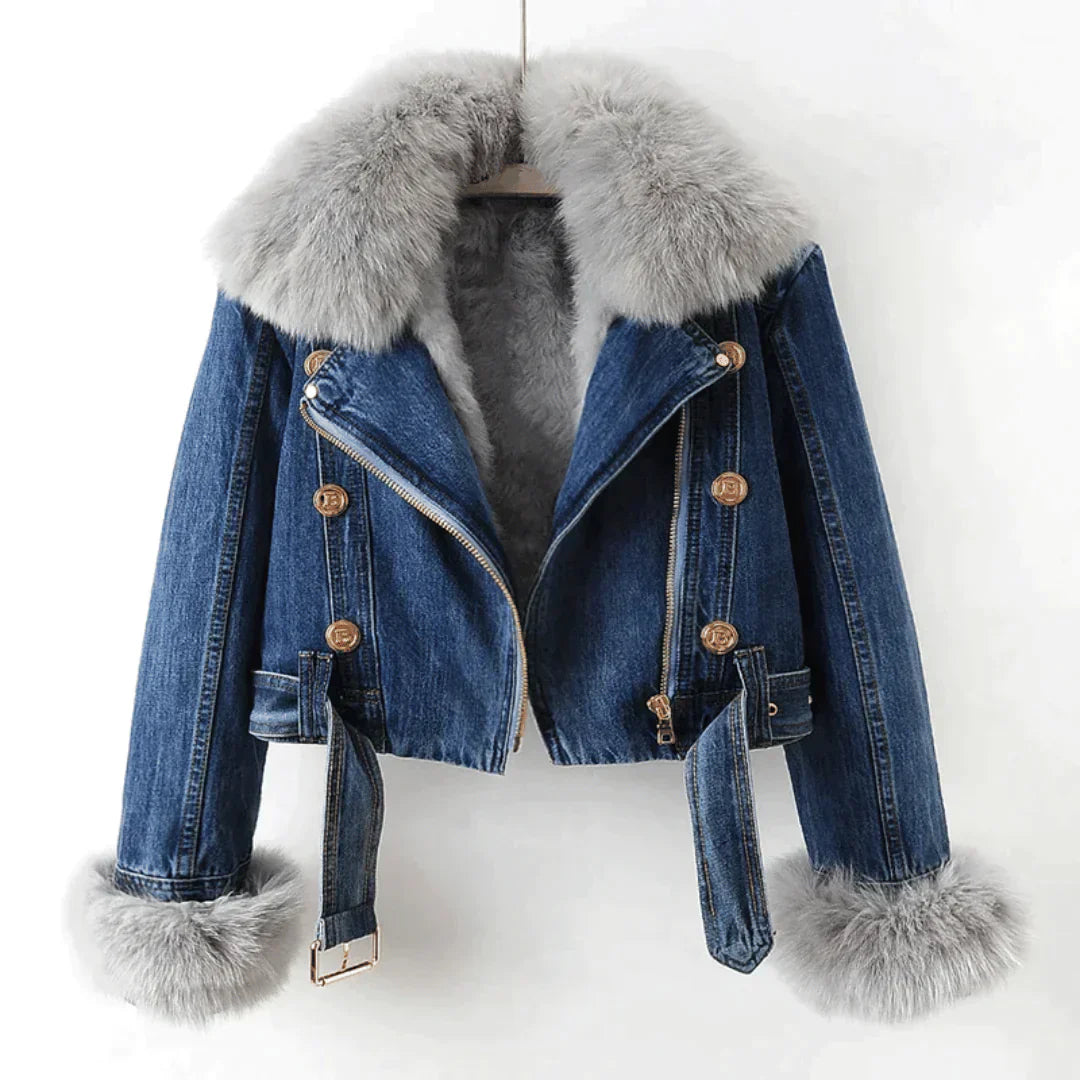 Bontjas Denim Look Elegant Kort