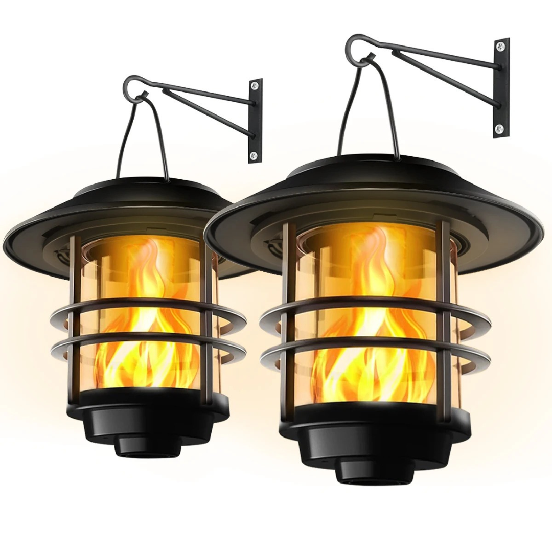 Solarlantaarns met Flammeneffect voor Tuin en Veranda – Atmosferische Wandverlichting 2 Stuks