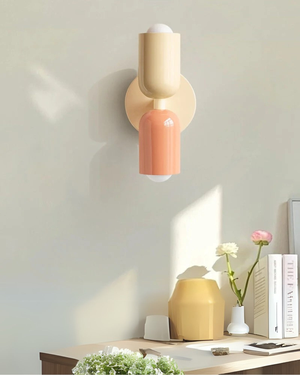 Dubbele Wandlamp met Ronde Lampenkappen – Modern Design in Groen, Beige, Rood of Roze – Sfeerverlichting voor Slaapkamer, Woonkamer en Hal