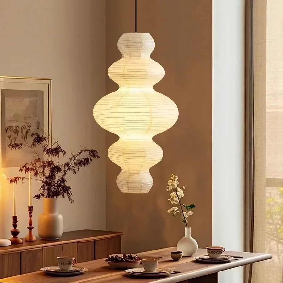 Meerlagig rijstpapier hanglamp Ø45 cm wit eetkamer woonkamer Japandi verlichting soft light design