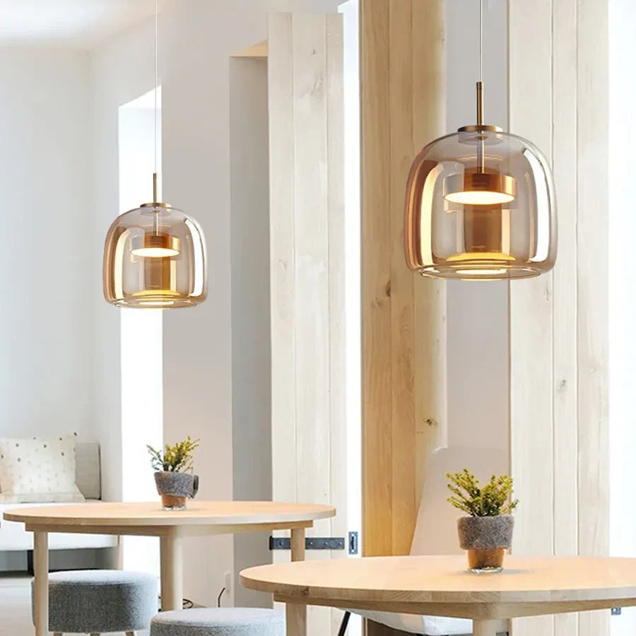 Nordische Hanglamp Glas LED Cognac Rookgrijs Scandinavisch