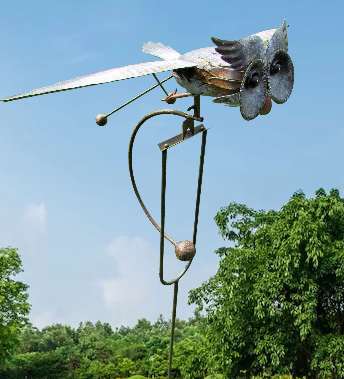 Metalen Vogel Windmolen Tuin Decoratie Weerbestendig Zilver Buiten Tuinornament Bewegende Vleugels Windspinner