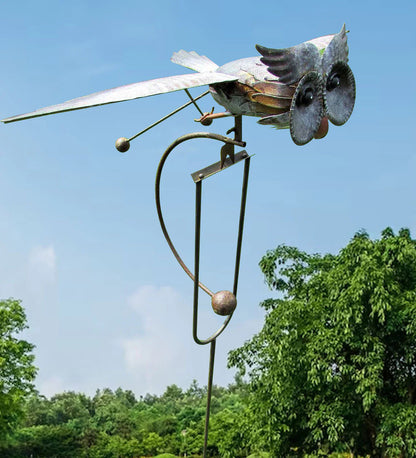 Metalen Vogel Windmolen Tuin Decoratie Weerbestendig Zilver Buiten Tuinornament Bewegende Vleugels Windspinner