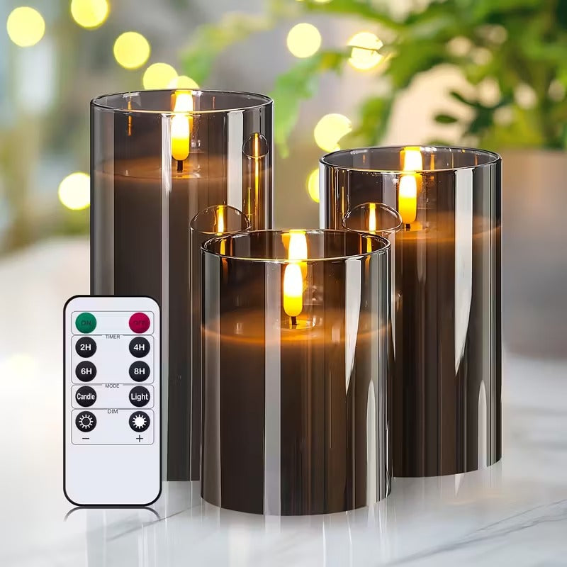 LED kaarsen met afstandsbediening glas zwart sfeer verlichting set timer modern interieur woonkamer slaapkamer decoratie realistisch vlam effect