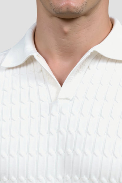 Witte Gebreide Polo Shirt met Textuur