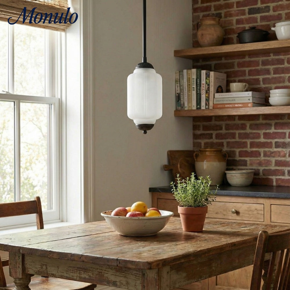 Vintage Melkglazen Hanglamp met Gegolfde Rand – Scandinavische Sfeerverlichting voor Keuken en Slaapkamer