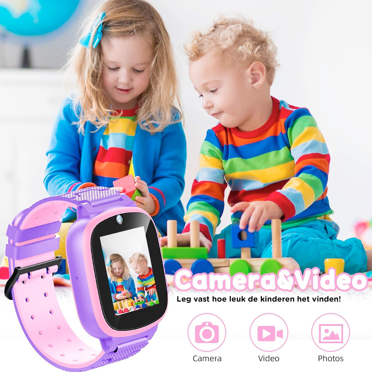 Kinder Smartwatch met LBS-Tracking en Waterdicht Ontwerp voor Kinderen Roze Blauw