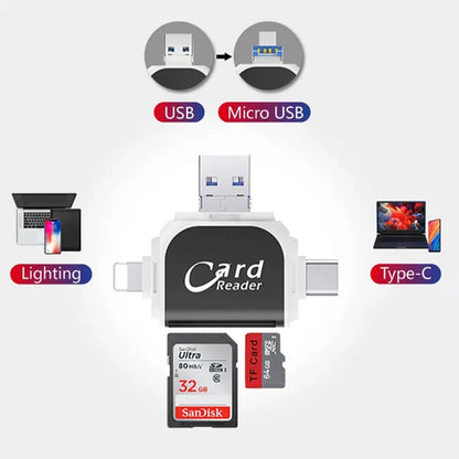 Kaartlezer 4 In 1 USB C Lightning SD Micro SD USB 3.0