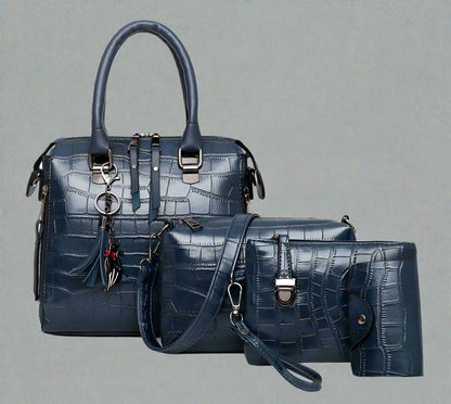 Vierdelige Leren Tassenset Dames Handtas Schoudertas Portemonnee Compacte Tas Kunstleer Elegant Praktisch