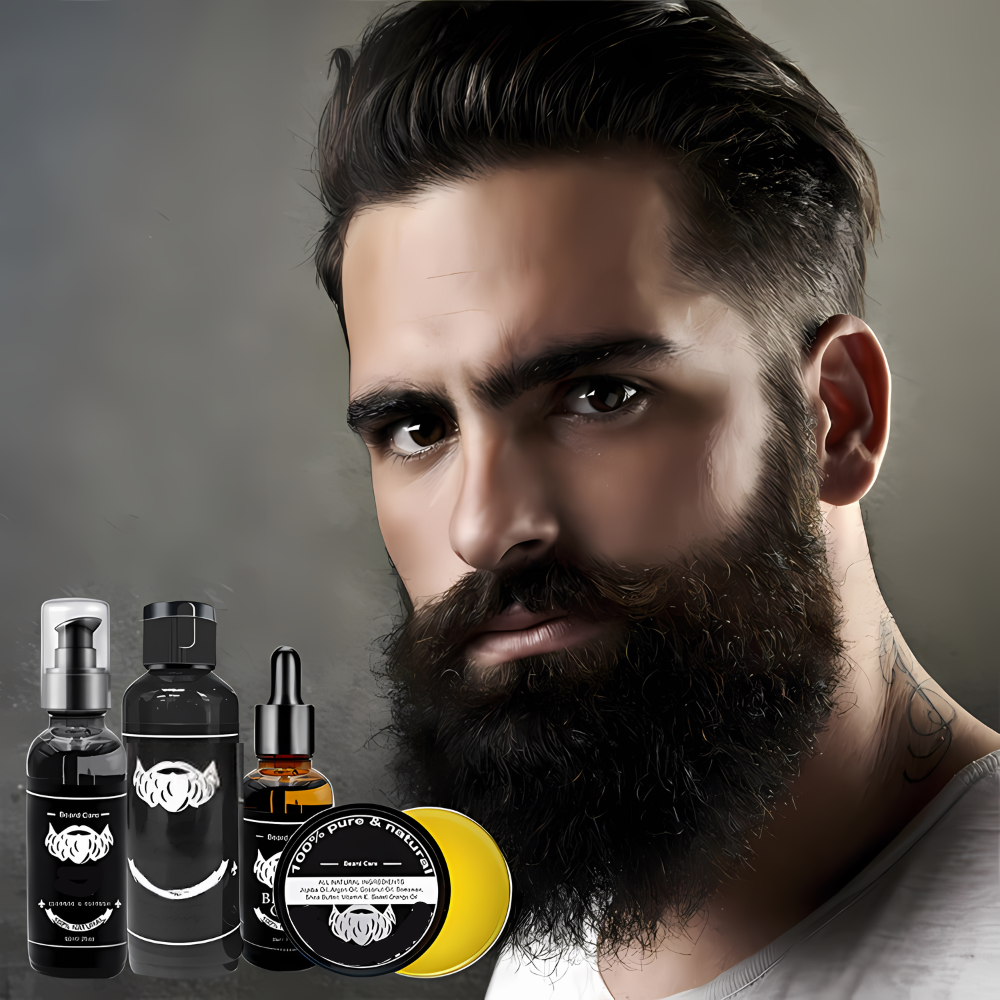 Complete Baardverzorgingsset voor Mannen met Baardborstel, Olie, Conditioner en Dermaroller