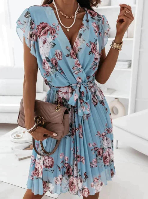 Zomerjurk Vrouw Bloemenprint Minijurk Met Volantmouwen