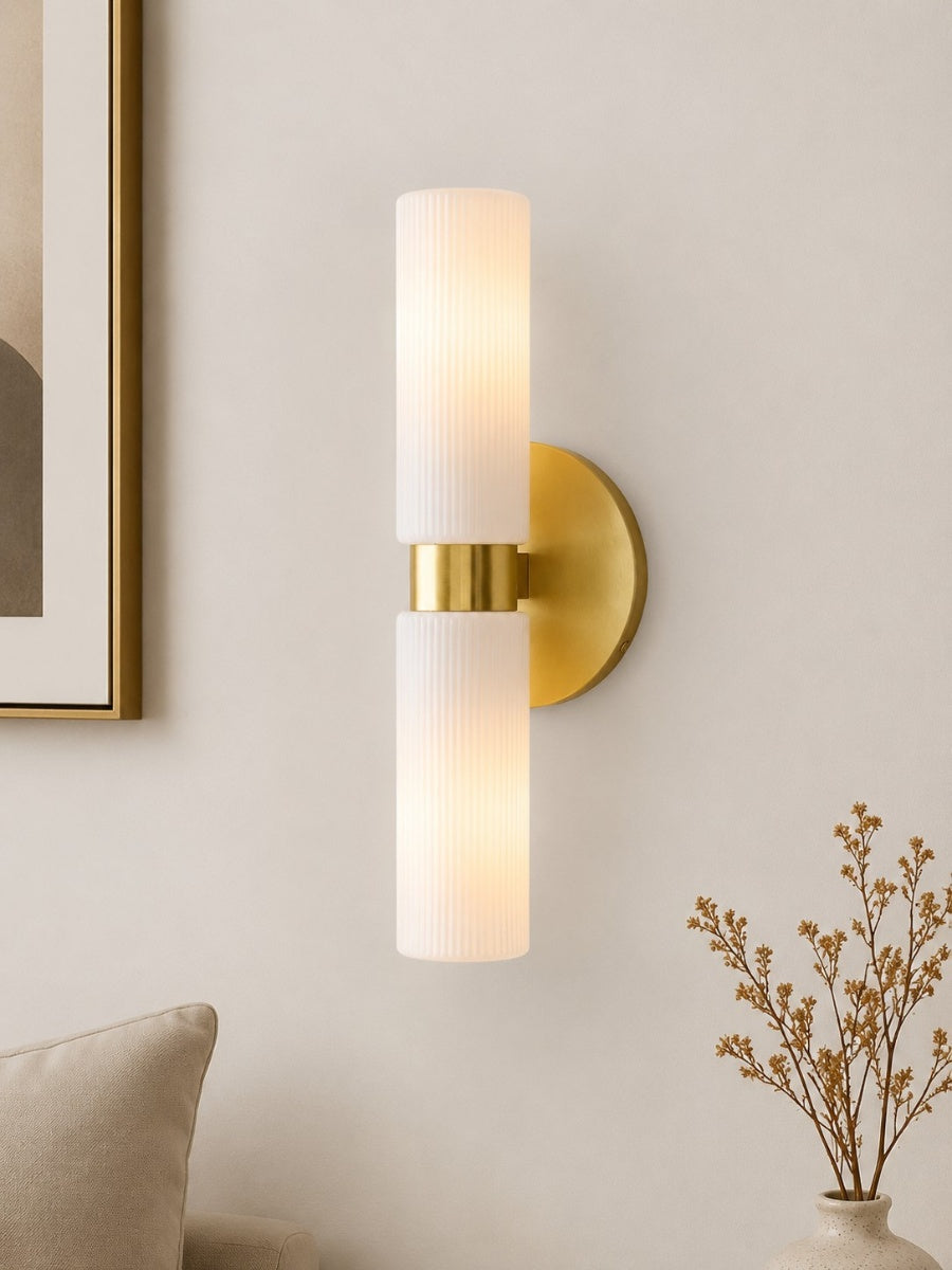 Wandlamp met dubbele geribbelde glazen buizen – hedendaagse wandverlichting voor hal en entree