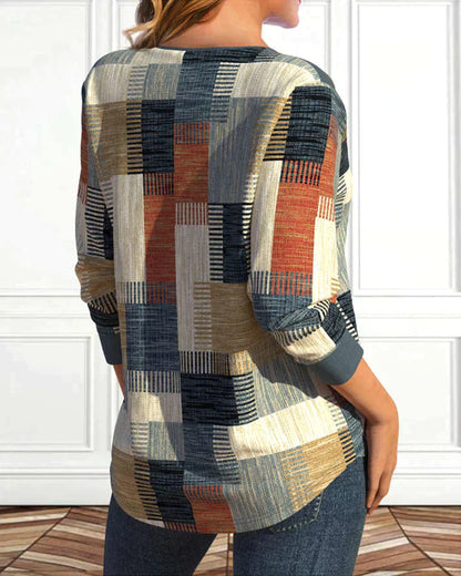 Vrouwelijke Top Geometrische Print Blouse Stijl