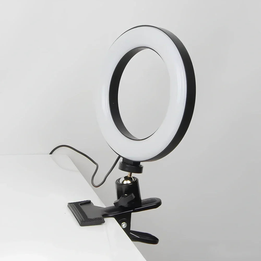 LED Ringlicht met Klem Modern Dimbaar Bureaulamp met 360° Draaibaar – Perfect voor Video-Calls Make-up Fotografie