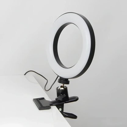 LED Ringlicht met Klem Modern Dimbaar Bureaulamp met 360° Draaibaar – Perfect voor Video-Calls Make-up Fotografie