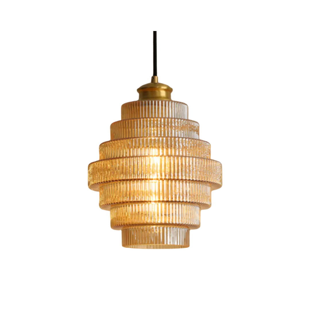 Hanglamp Glas Geribbeld Messing Gelaagd Woonkamer Eettafel Sfeerverlichting Vintage Design