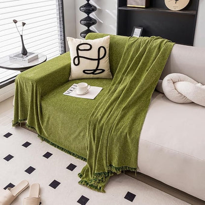 Chenille Bankhoes met Kwastjes – Stijlvolle Bescherming voor Bank en Fauteuil – Wasbaar & Waterdicht