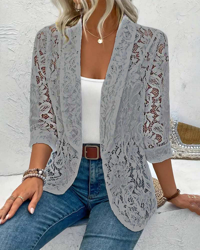 Dames Blazer Kanten Jas Elegant Zwart