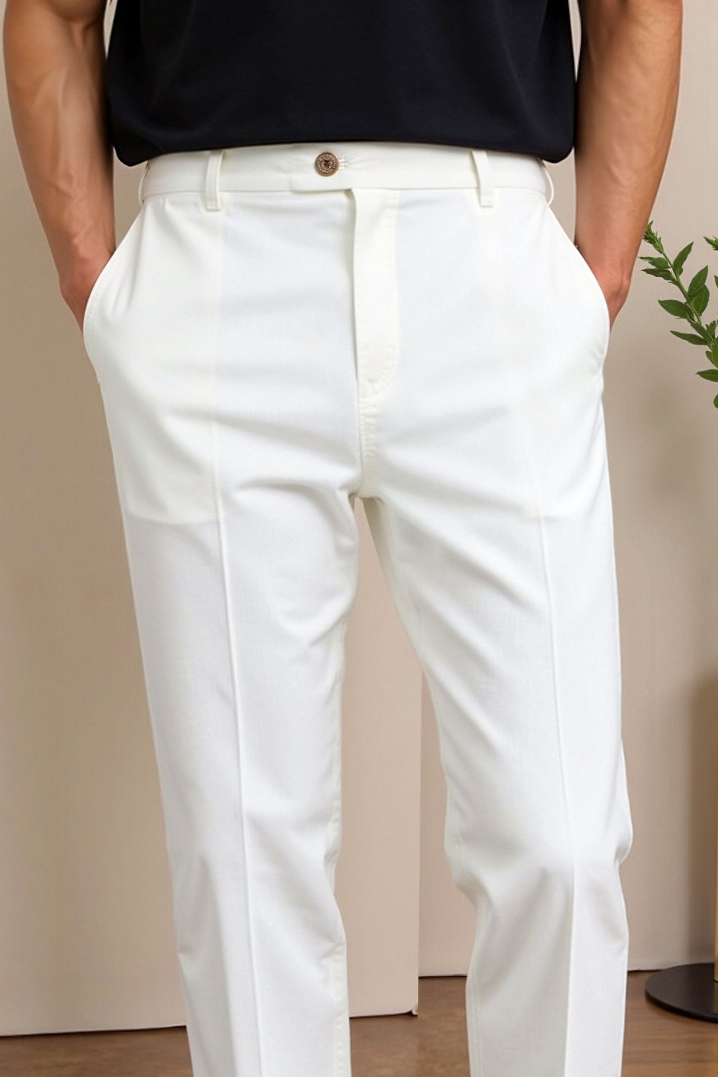 Witte Chino Broek Heren Slim Fit Moderne Stijl