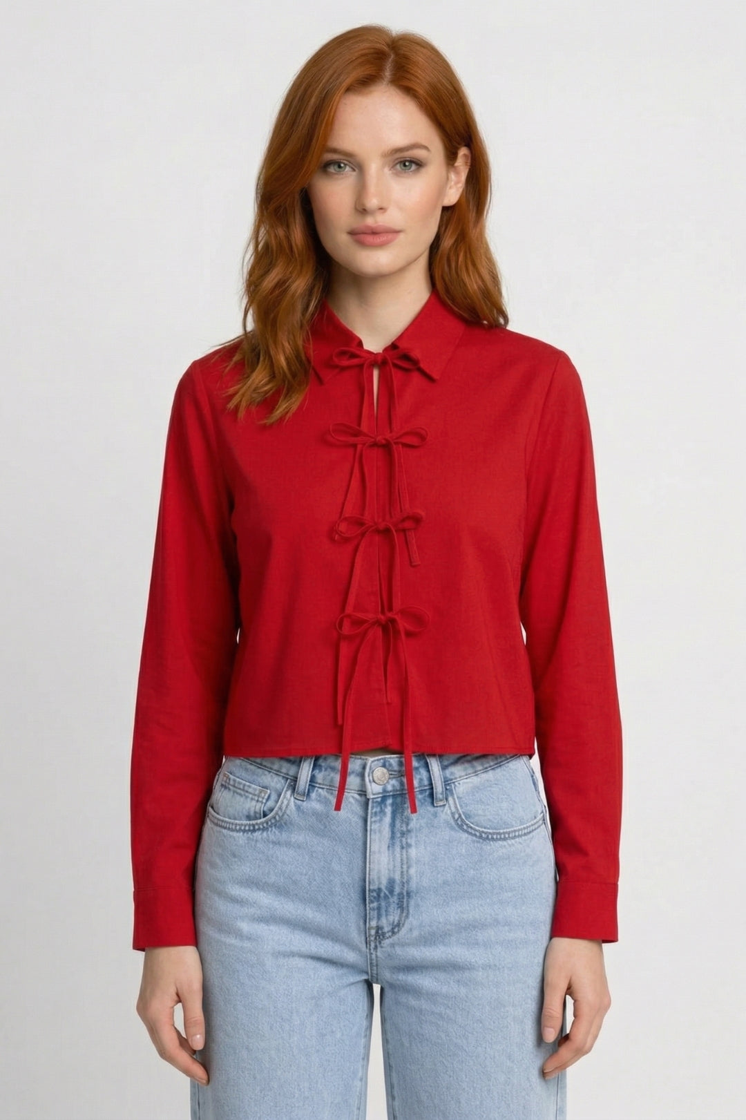 Dames Blouse Lange Mouwen Striksluiting Getailleerd