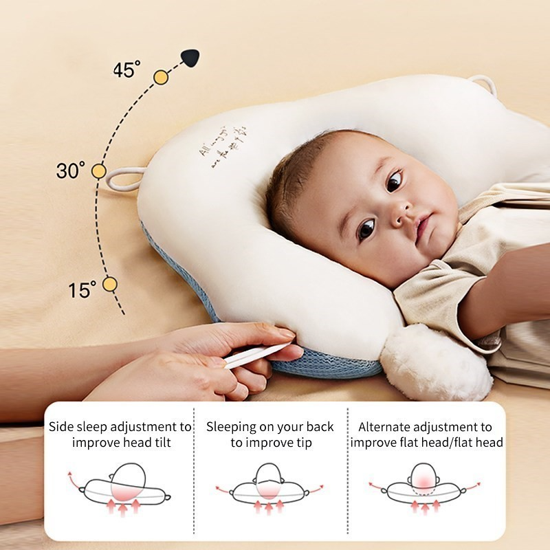 Ergonomisch Babykussen met Hoofdondersteuning Katoenen Wiegkussen Pasgeboren