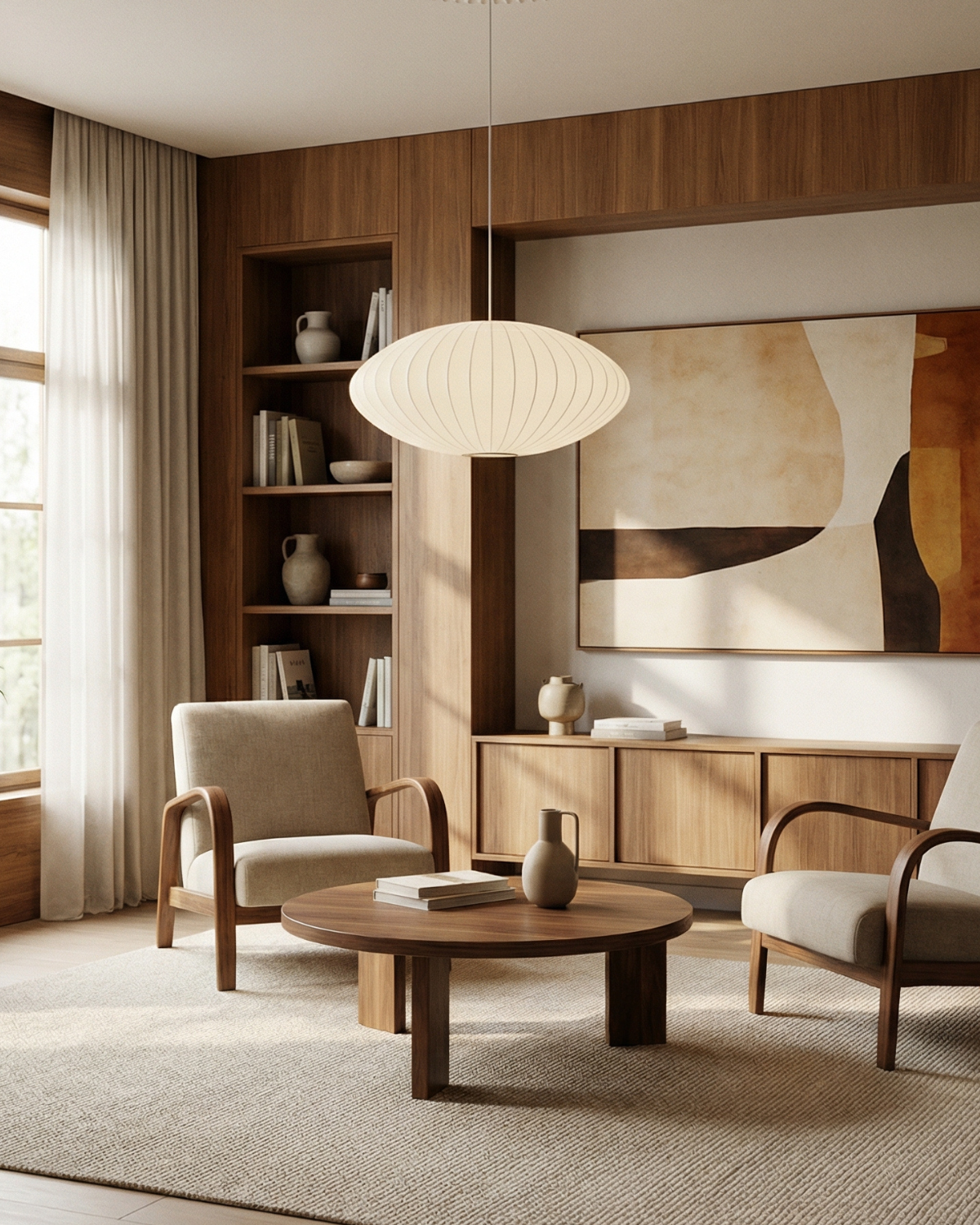 Moderne Ronde Hanglamp Met Geribbelde Kap En Warme Sfeerverlichting