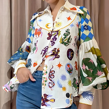 Vrouwelijke Top met Kleurrijke Print en Leuke Ontwerp