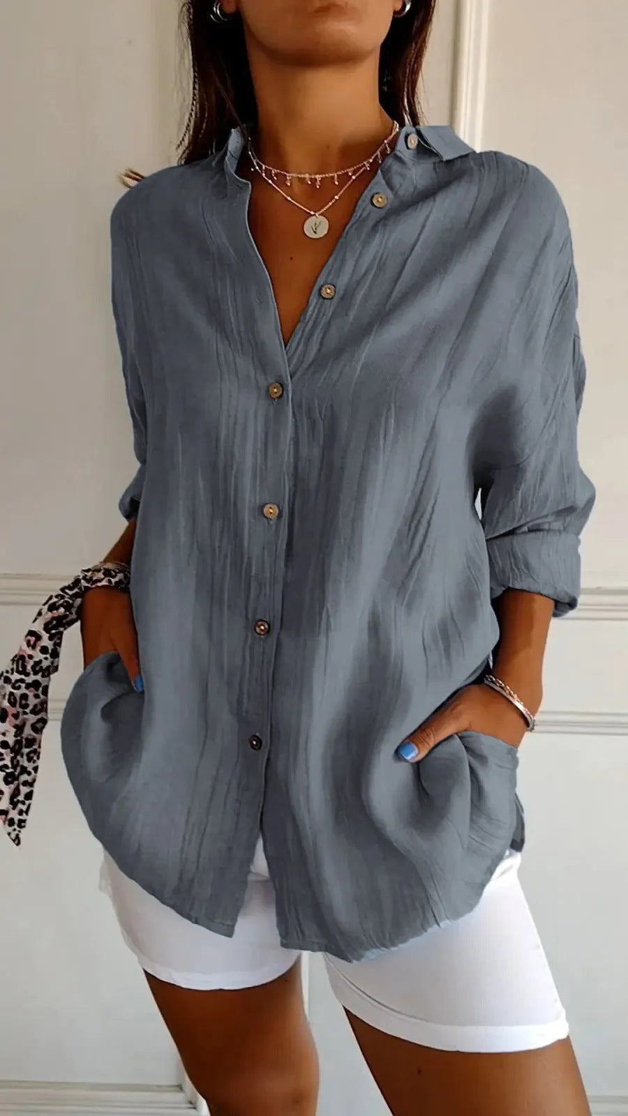 Dames Blouse Zomerse Luchtige Knoopsluiting
