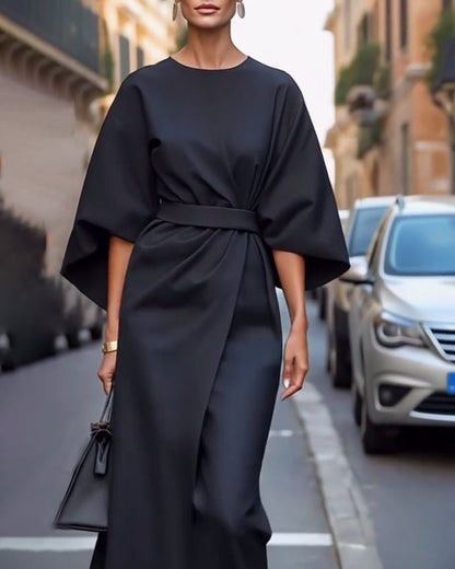 Midi Jurk voor Vrouw met Ceintuur Kort Model Elegant