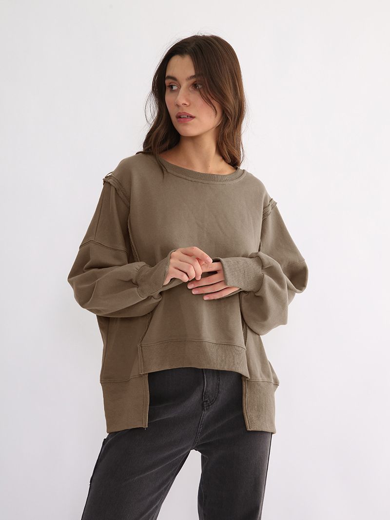 Dames Sweater Warme Losse Trui met Rauwe Boorden