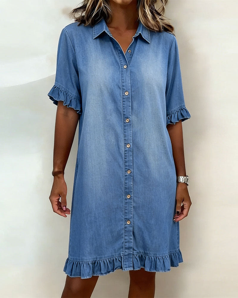 Dames Denim Jurk Met Rimpeling Slim Fit - StudioMarella