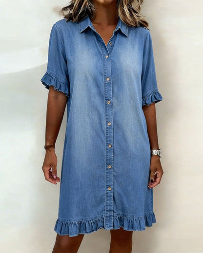 Dames Denim Jurk Met Rimpeling Slim Fit - StudioMarella