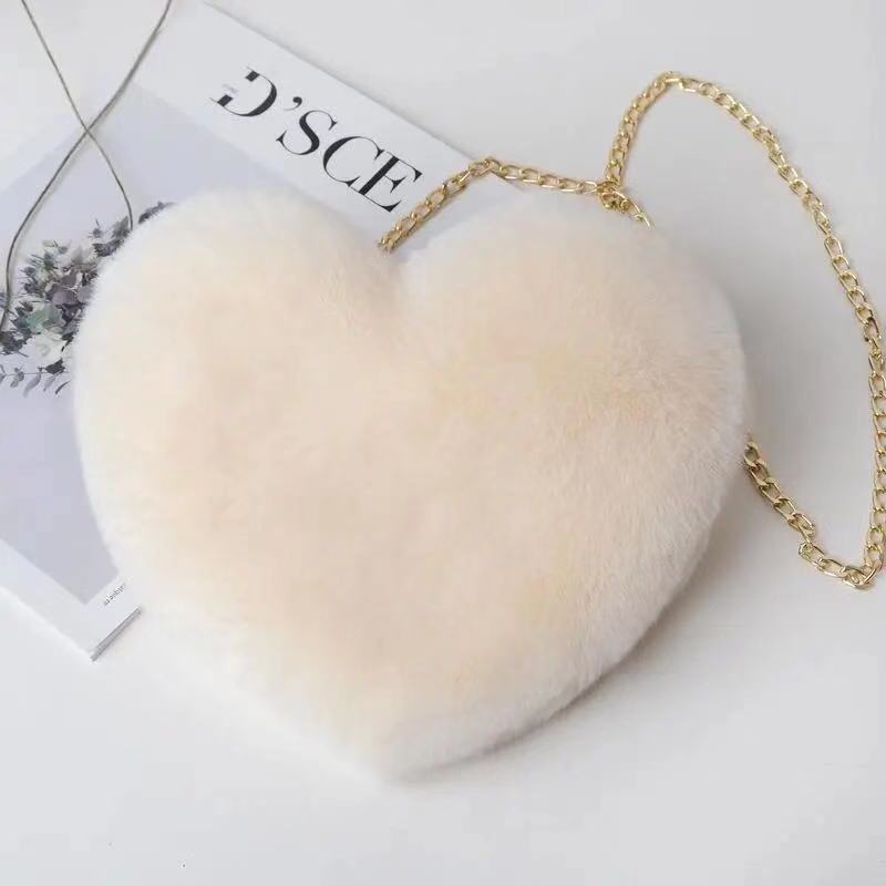 Dames Crossbody Tas Pluche Hartvormig met Ketting Sluiting
