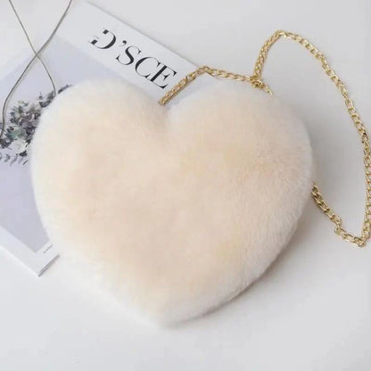 Dames Crossbody Tas Pluche Hartvormig met Ketting Sluiting