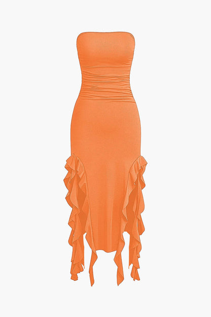 Vrouwelijke Jurk Maxikleed met Volant Elegante Stijl