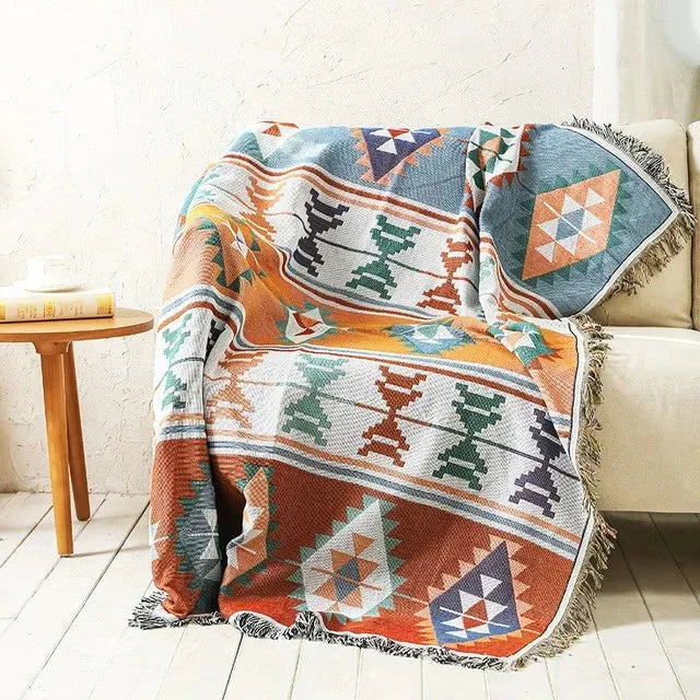 Gooi Deken Jacquard Geweven Franjes Kleurrijk Katoen Polyester Warm Zacht