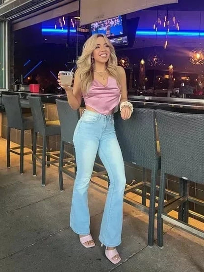 Hoge Taille Jeans Flared Comfortabele Katoen Stretch