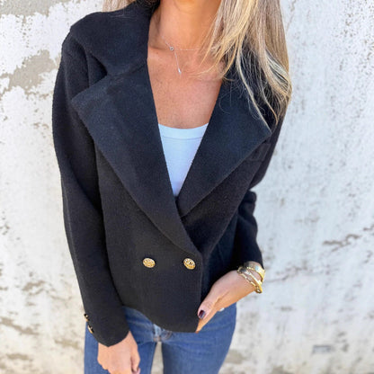 Dames Blazer Jas Zwart Met Knopen Stijlvolledig