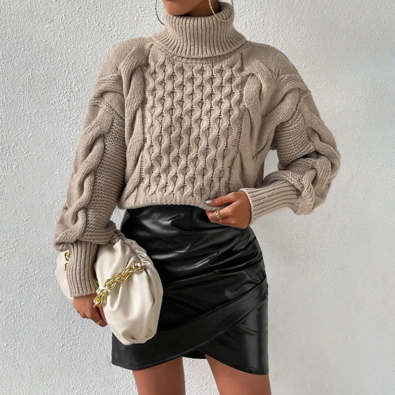 Dames Kabeltrui Zwart Warme Coltrui Elegante Stijl