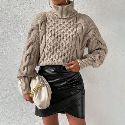 Dames Kabeltrui Zwart Warme Coltrui Elegante Stijl