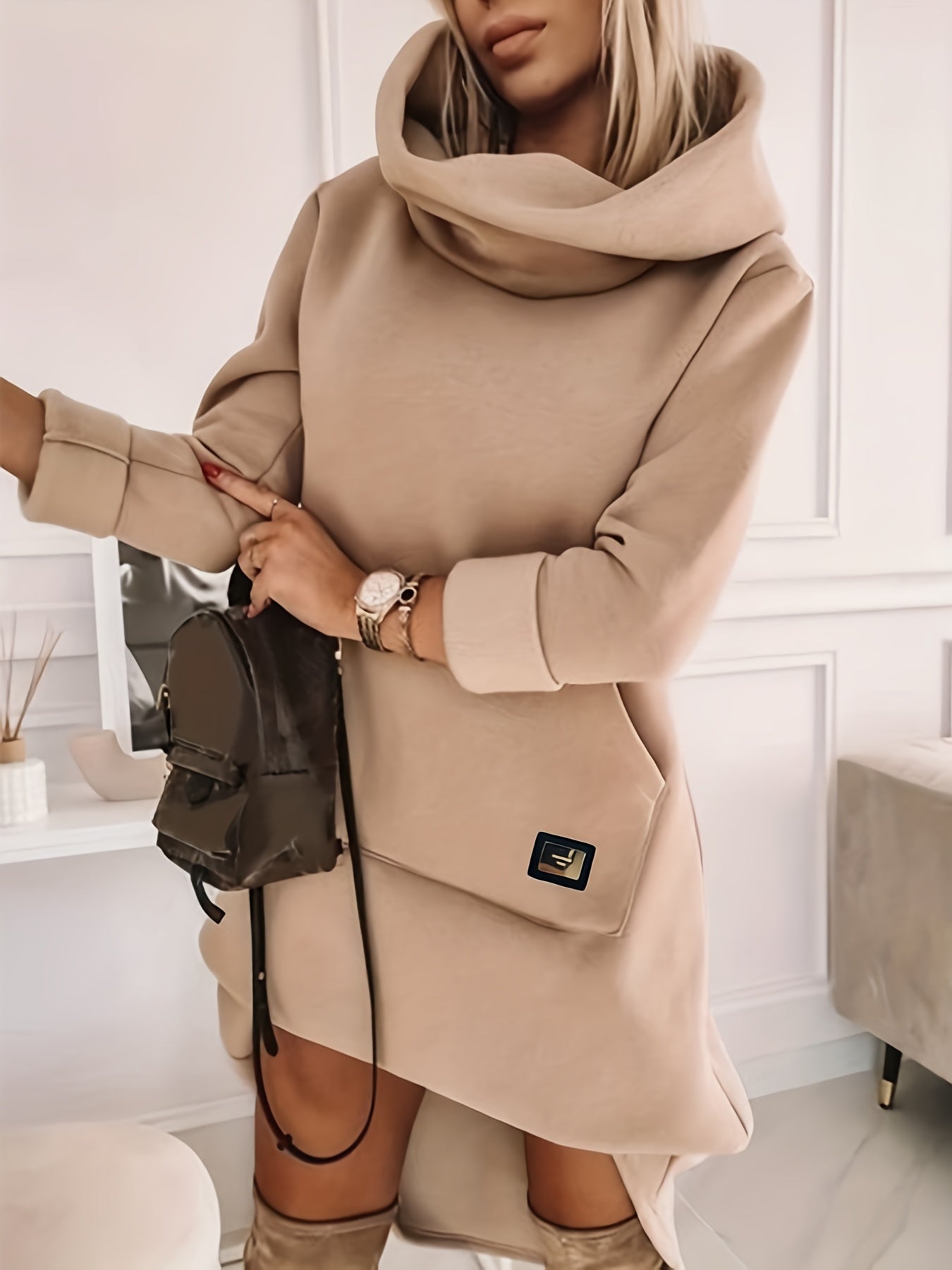 Warme Sweaterjurk met Capuchon Zacht en Comfortabel - StudioMarella