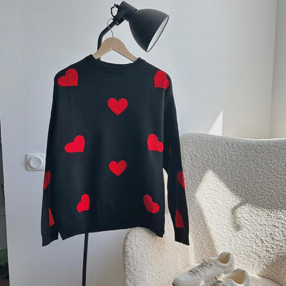 Dames Trui Gebreid met Harten Stijlvol Rood
